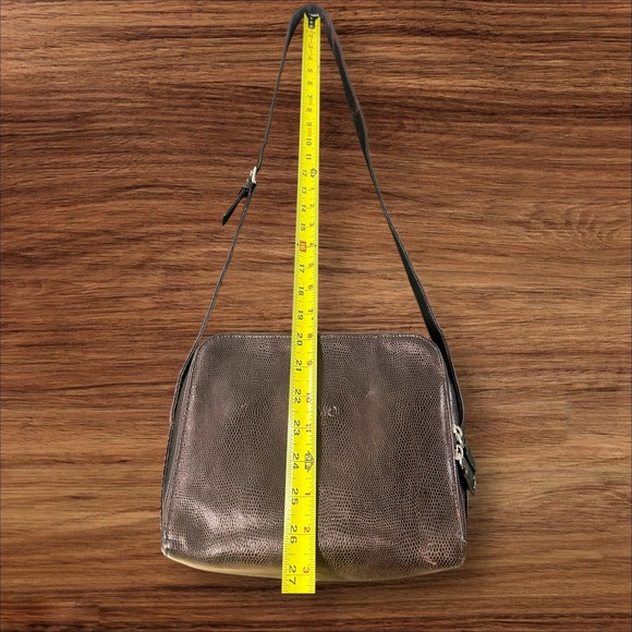 DESMO Made in Italy Black Lizard‎ Embossed Leather Shoulder Bag